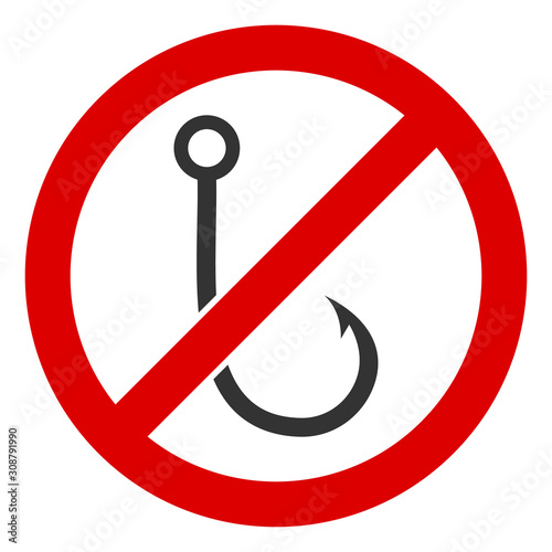 No fishing hook vector icon. Flat No fishing hook symbol is isolated on a white background.