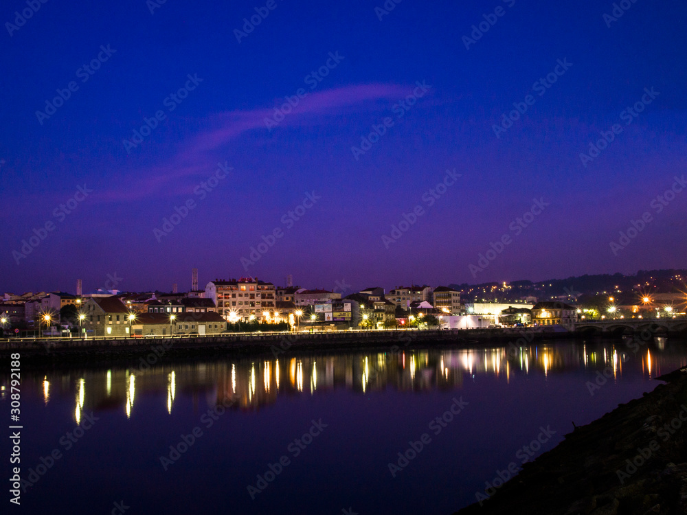 Night view between two bridges of Ría de Pontevedra