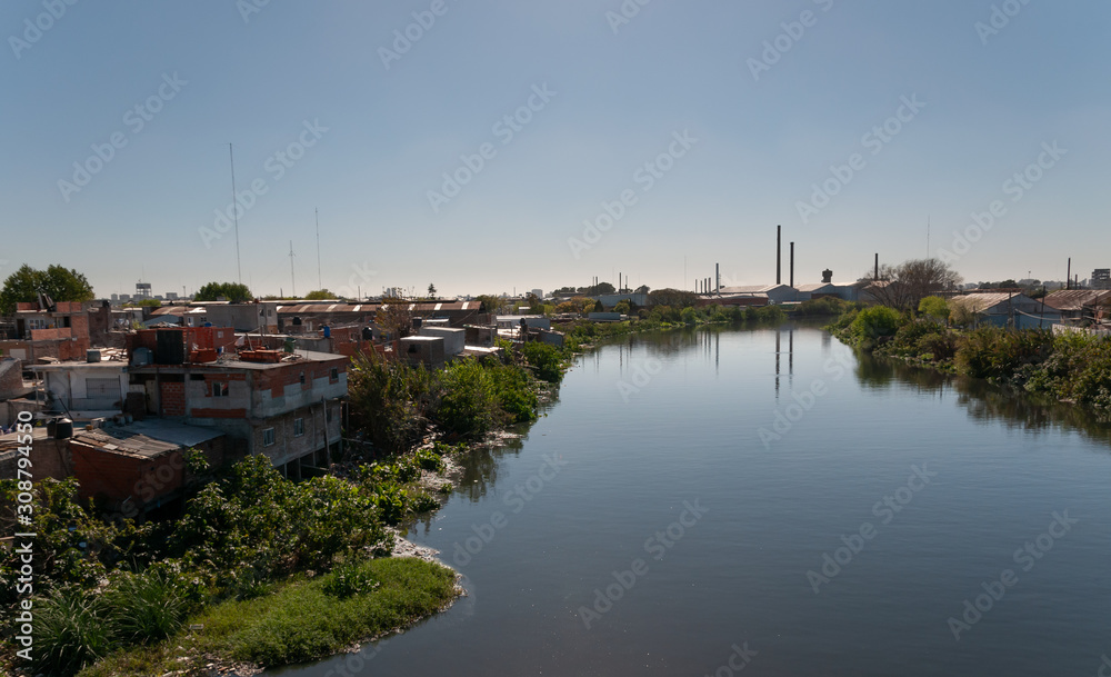 Polluted river and factories