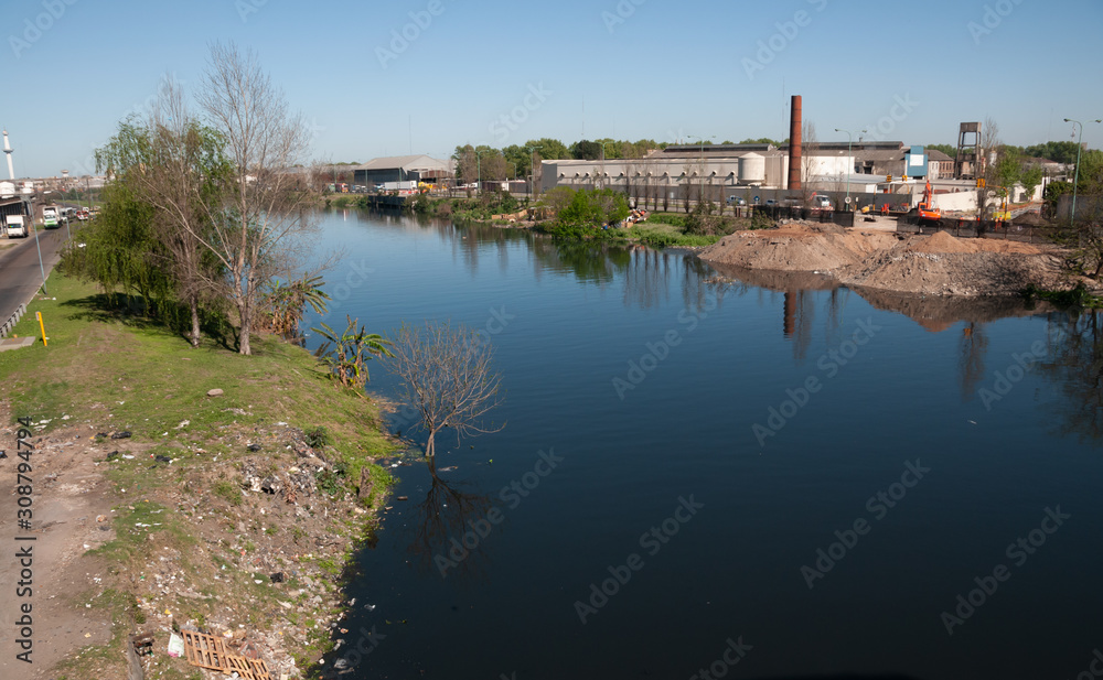 Polluted river and factories