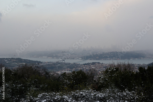 Istanbul in a fog in winter, view from the highest point of the city © Olga Loko