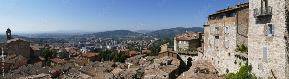 Panorama from Cavour Garden, Perugia. Panorama of the city from the viewpoint in the balcony of Cavour Garden. It is situated in Perugia, Italy.