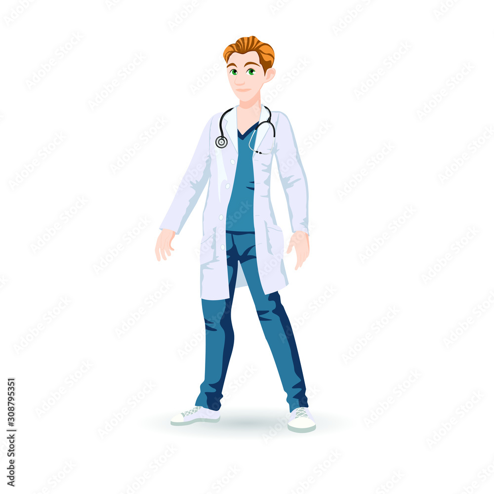 A young professional doctor with a stethoscope. Vector illustration of a doctor with medical education. A young professional doctor with a stethoscope. Vector illustration of a doctor with medical education.