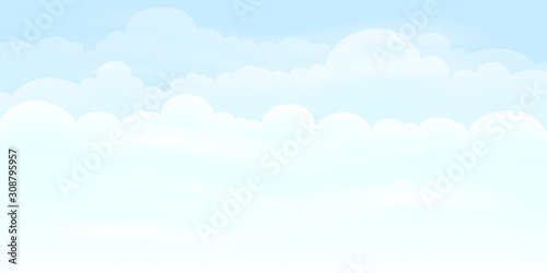 Vector Nature landscape background of blue sky and fluffy white clouds. illustration skyline for banner or spring summer background
