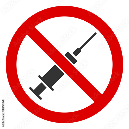 No syringe vector icon. Flat No syringe pictogram is isolated on a white background.