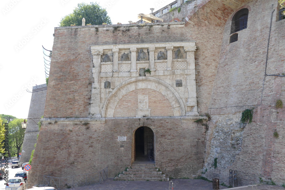 Rocca Paolina, Perugia. Porta Marzia gate in Rocca Paolina medieval military fortress. It is situated in Perugia, Italy.