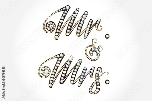 Mr. and Mrs. gold diamonds card lettering text design vector image