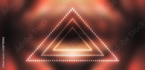 Futuristic abstract neon background  geometric shapes. Abstract light  rays and lines. Empty night scene.