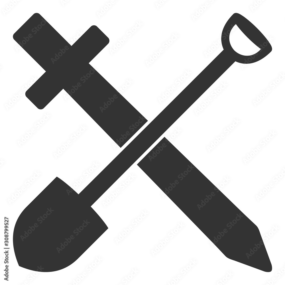 Sword and shovel vector icon. Flat Sword and shovel symbol is isolated on a white background. Sword and shovel vector icon. Flat Sword and shovel symbol is isolated on a white background.