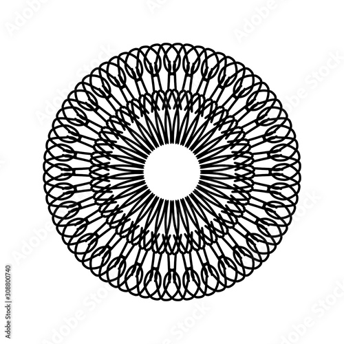 Abstract circle pattern mandala sun fireworks. spirograph halo sun starburst ray vintage monochrome modern circular pattern  motif black white for design elemental  unique art lace lattice lines style