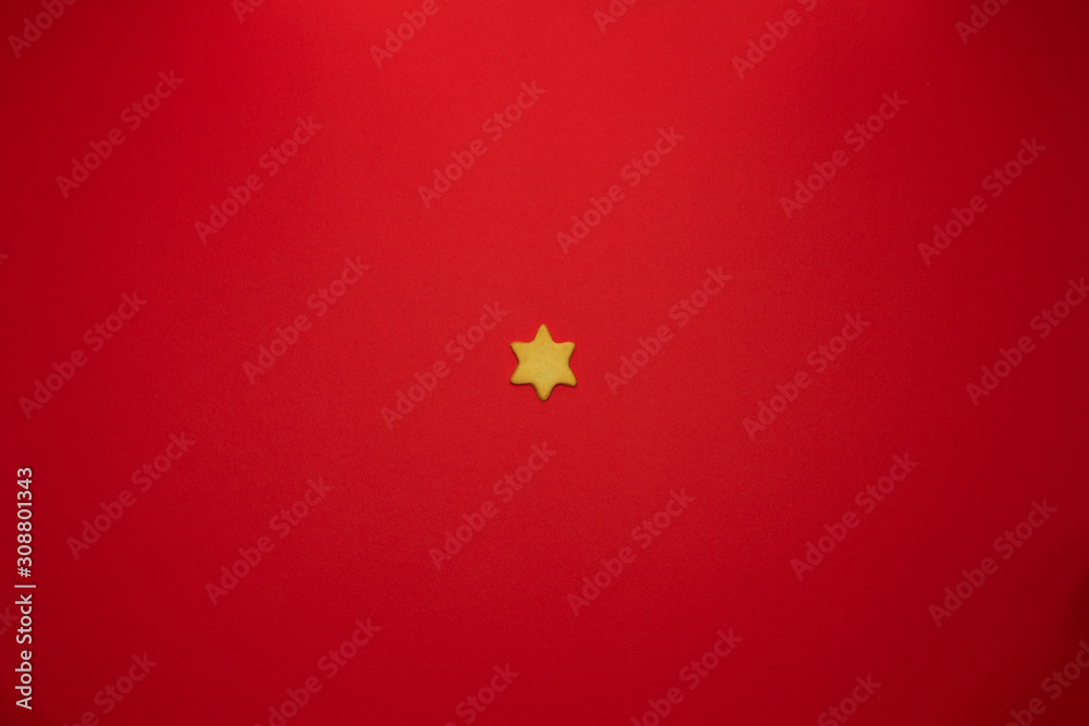 Star of David is on a red background.
