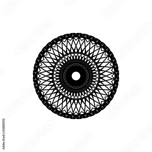 Abstract circle pattern mandala sun fireworks. spirograph halo sun starburst ray vintage monochrome modern circular pattern  motif black white for design elemental  unique art lace lattice lines style