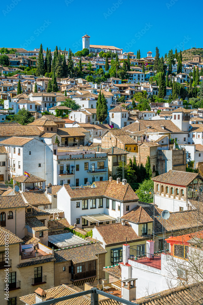 The picturesque Albaicin district in Granada on a sunny summer afternoon. Andalusia, Spain.