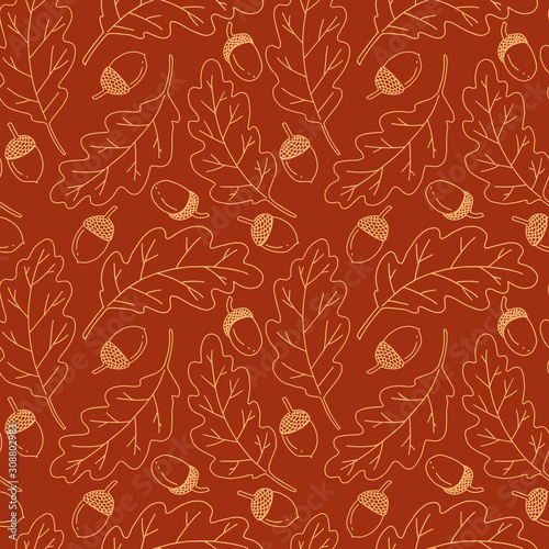Oak leaves and fruits hand drawn seamless pattern. Blue elements on light blue background. Good for fabric  textile  wrapping paper  wallpaper  baby room  kitchen  packaging  paper  print  etc. 
