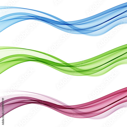 Vector set abstract wave pattern. Blue wave. Green wave. Red wave. Transparent wave set. Color wave. Smoke wave.