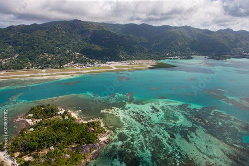 Aerial view of airport on Mahe Island, Seychelles