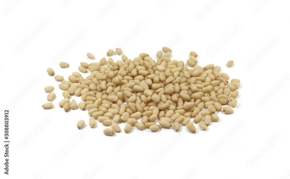 peeled pine nuts isolated on a white background peeled pine nuts isolated on a white background
