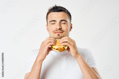 man with hamburger