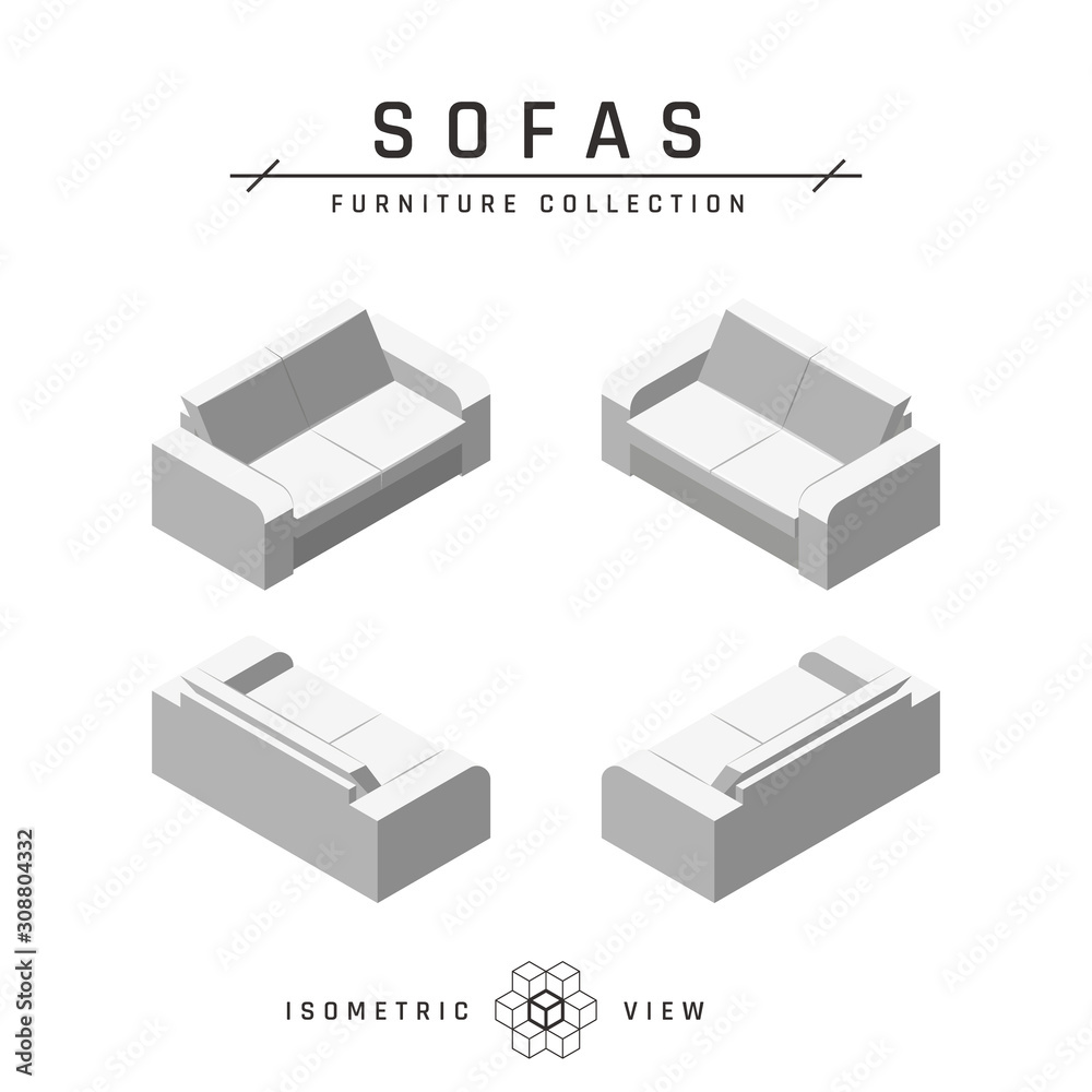 Isometric sofa, set of icons in flat style Isometric sofa, set of icons in flat style