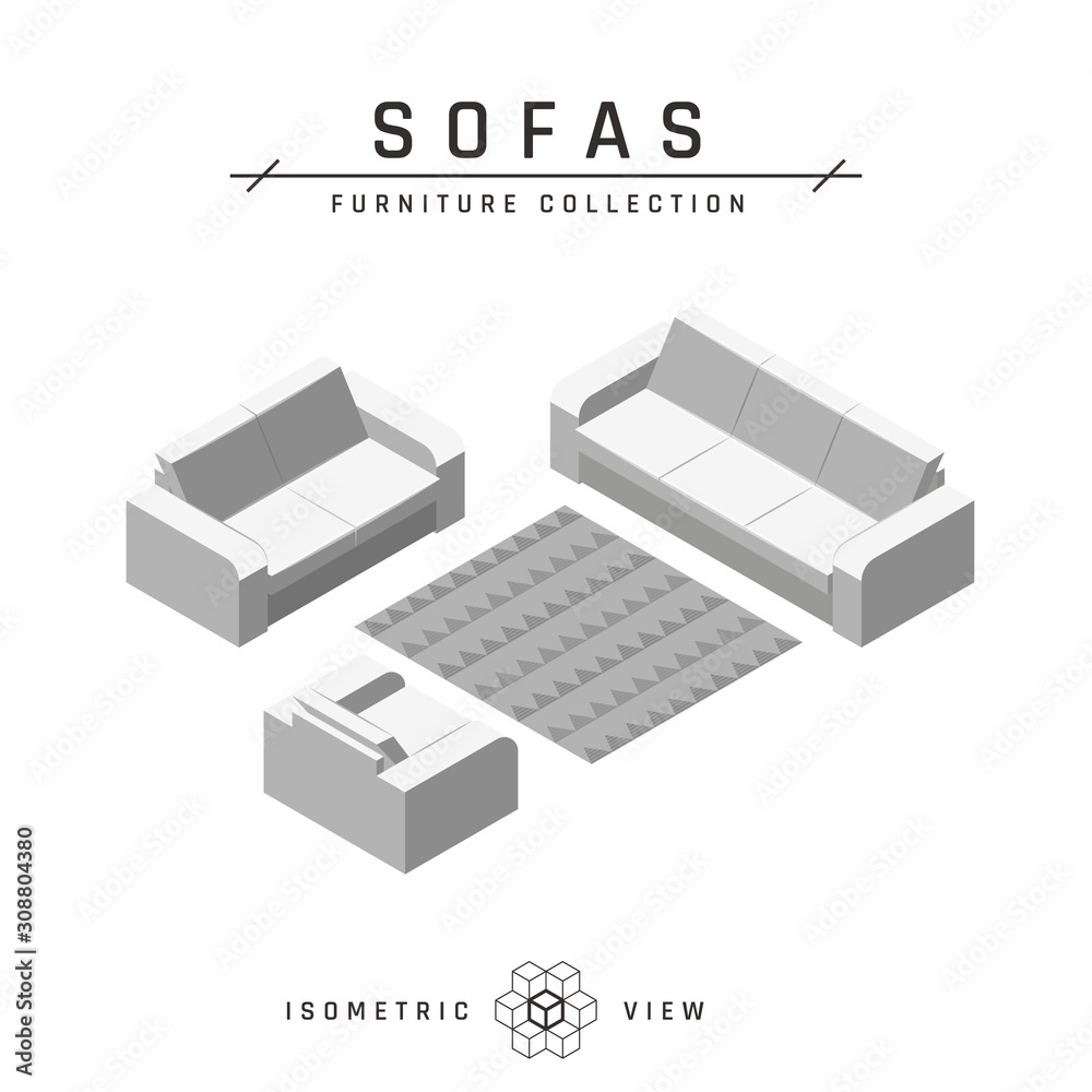 Isometric sofa, set of icons in flat style Isometric sofa, set of icons in flat style
