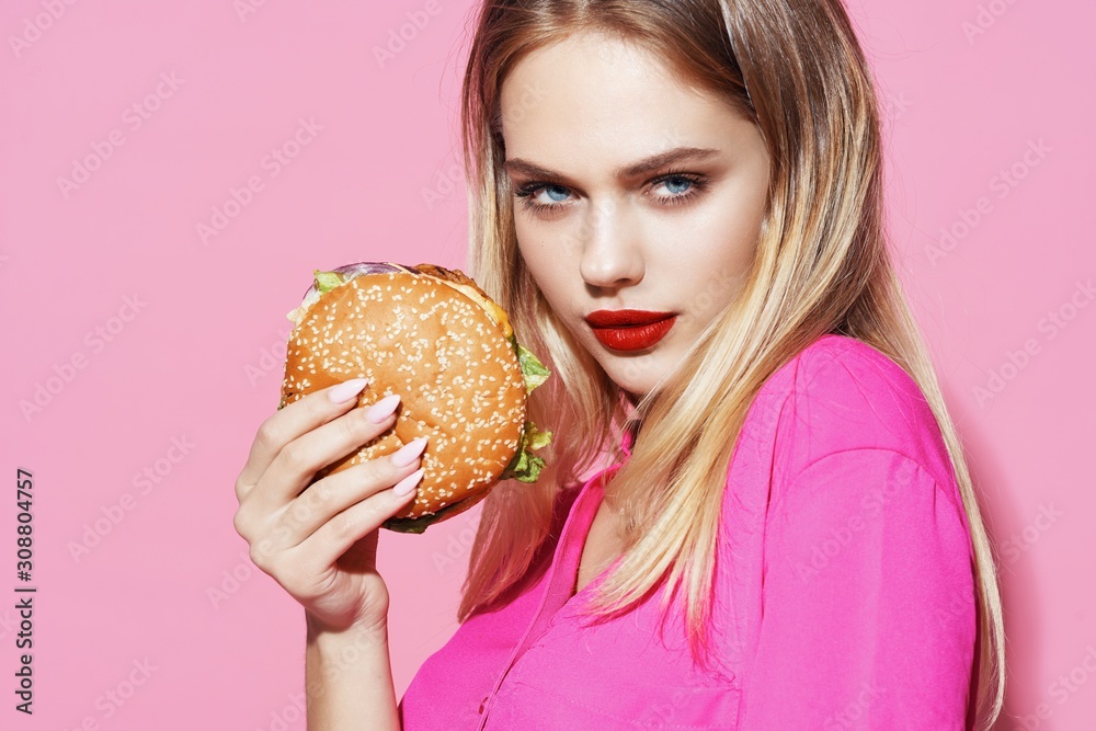 woman with hamburger