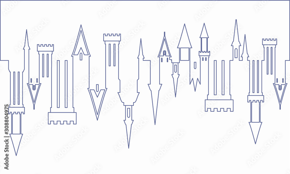 Castle wall vector line illustration. Citadel silhouette. Castle wall vector line illustration. Citadel silhouette.
