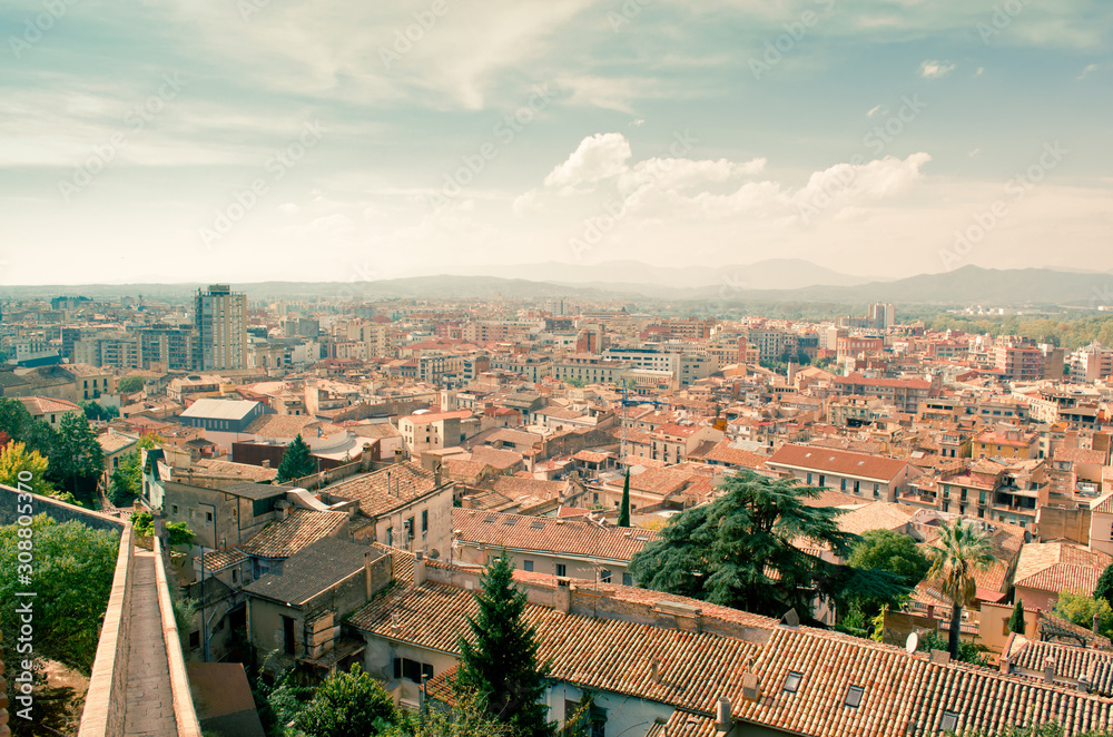 Panoramic view of Girona, Catalonia, Spain.