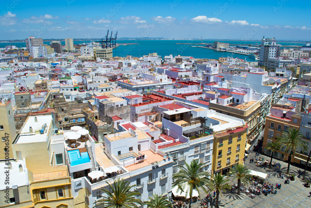 Panoramic view of the city, Cadiz, Andalusia, Spain.