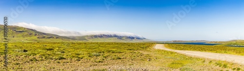 Panoramic picture over open landscape in northern Iceland