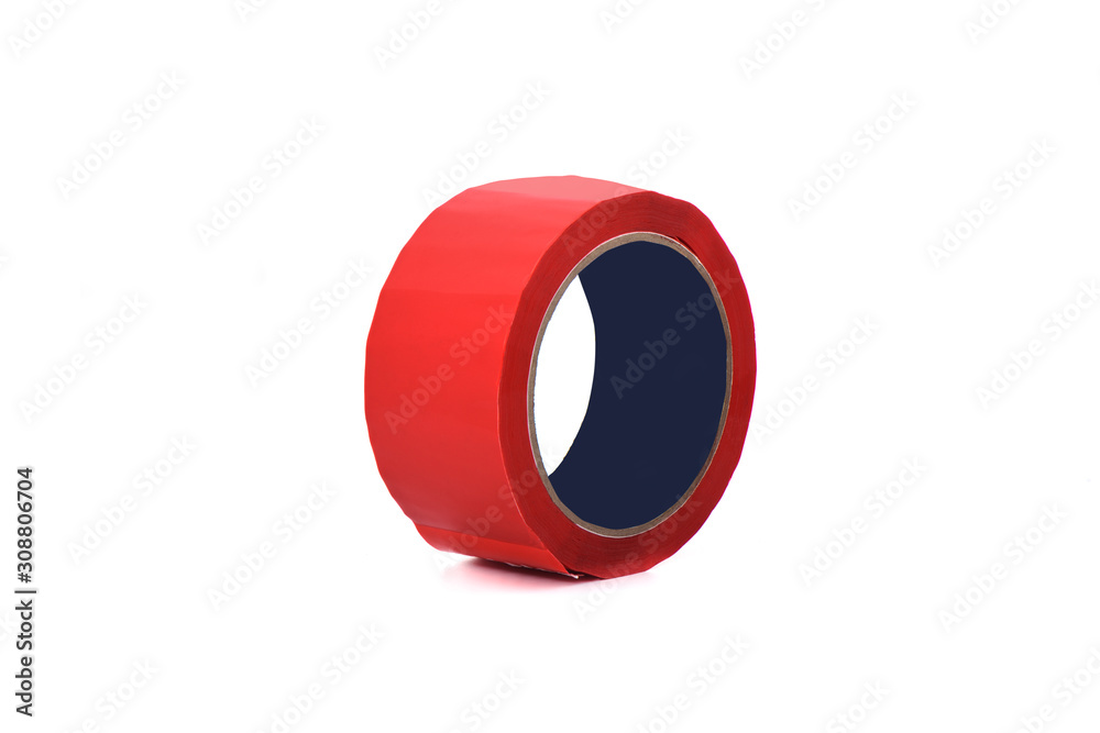 A roll of red duct tape isolated on a white background. A roll of red duct tape isolated on a white background.