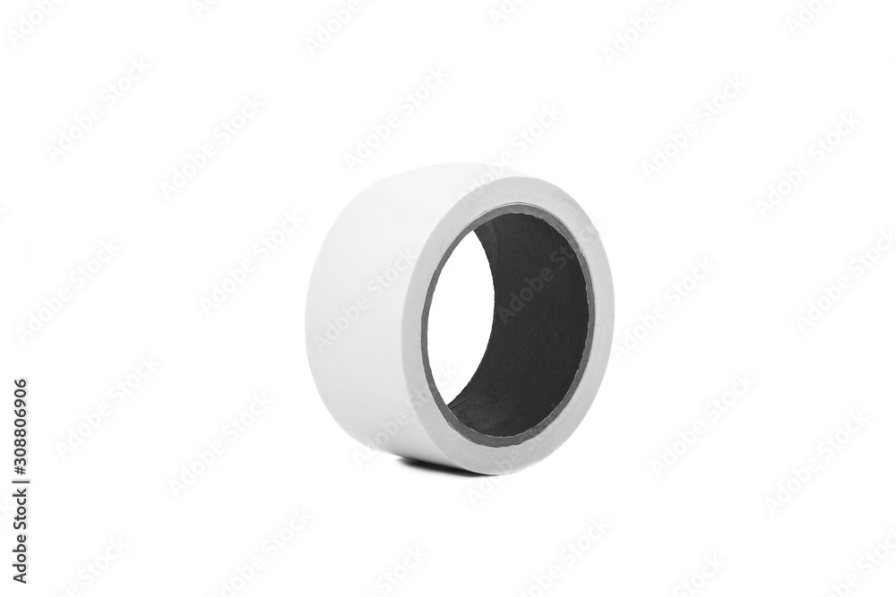 A roll of white duct tape isolated on a white background. A roll of white duct tape isolated on a white background.