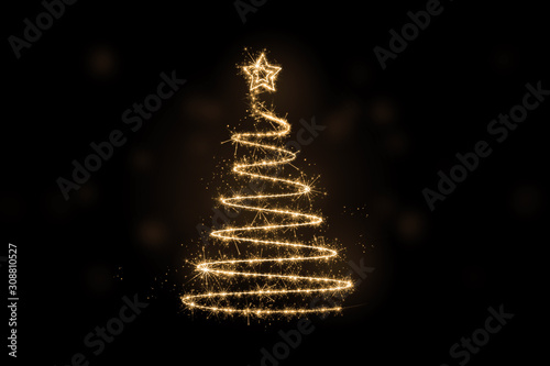 Sparkler christmas tree on black background