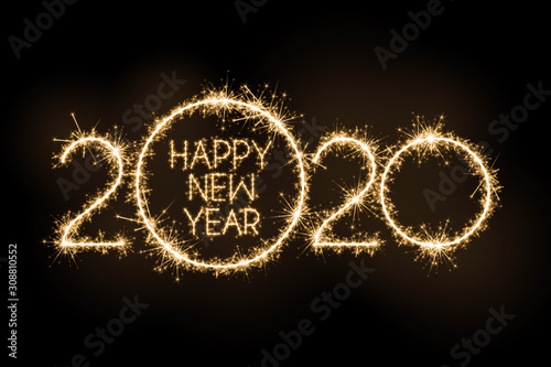 Sparkler new year greeting card on black background