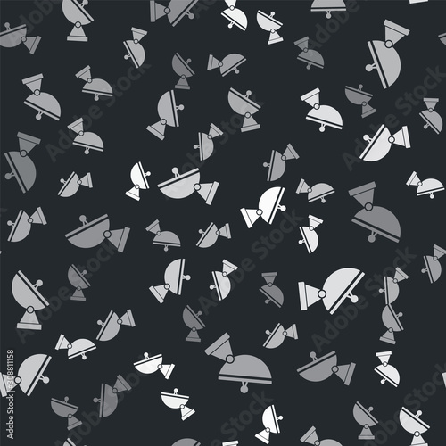 Grey Radar icon isolated seamless pattern on black background. Military search system. Vector Illustration