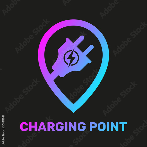 Electric car charging station concept. EV recharging point or EVSE. Plug-in energy point pin location. EPS 10