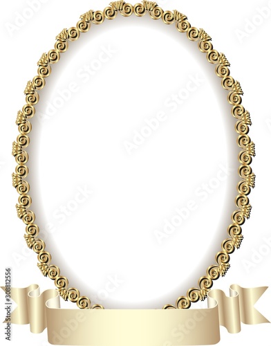 isolated golden frame with ribbon