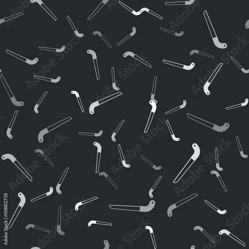 Grey Garden saw icon isolated seamless pattern on black background. Vector Illustration