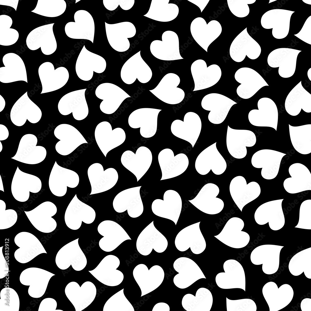Black and white background with hearts seamless pattern. Love. Valentine's Day background