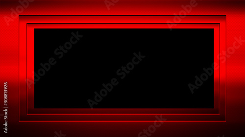 Photo red picture frame on the wall. Stock illustration. Texture border overlays for banner,flyer or copyspace.
