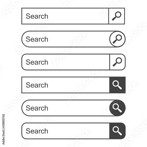Set of search bars. Web buttons. Vector illustration