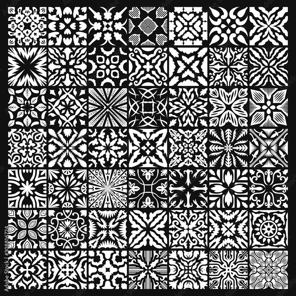 vector variety white floral seamless pattern collection on black
