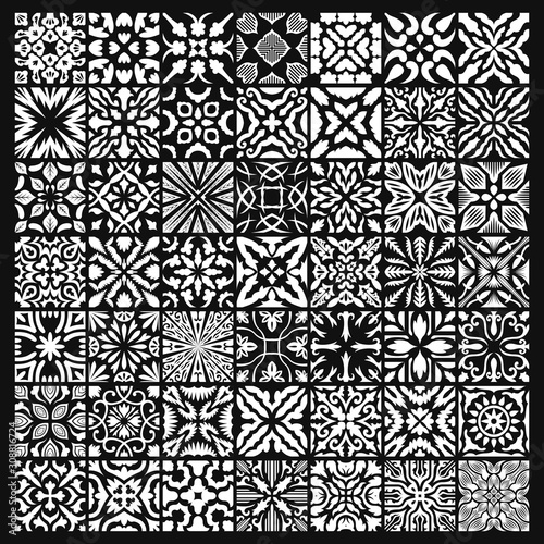vector variety white floral seamless pattern collection on black