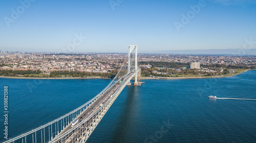 Aerial view footage of the Verrazano Bridge NY