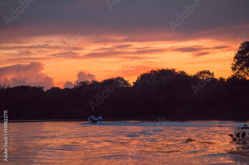 Sunset at Rio Miranda in the Pantanal, Brazil, South America