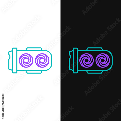 Green and purple line Mining farm icon isolated on white and black background. Cryptocurrency mining, blockchain technology, digital money market, cryptocoin wallet. Vector Illustration