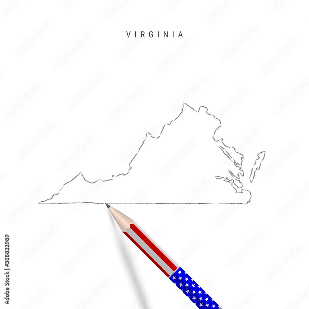 Virginia US state vector map pencil sketch. Virginia outline map with