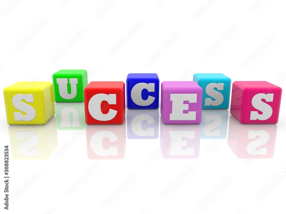 Success concept on different colored toy blocks Success concept on different colored toy blocks