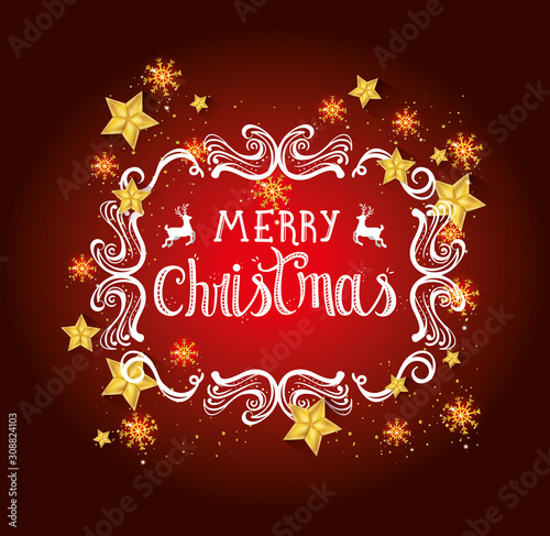 merry christmas poster with frame and decoration vector illustration design