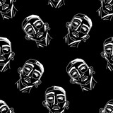 Vector black and white seamless pattern of abstract face. Modern minimalism art style.