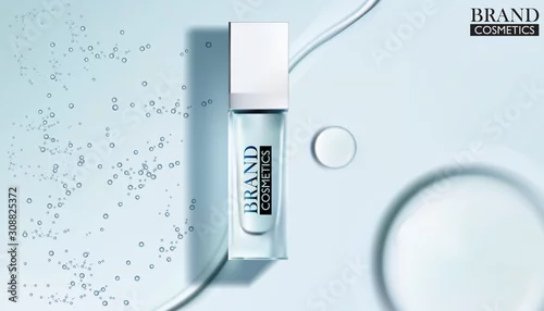 Obraz White cosmetic products with Drop of water on cyan background.